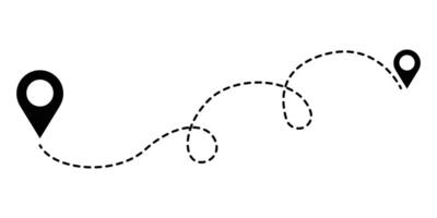 Route icon between two points with dotted path and location pin. Location pointer continuous one line drawing. GPS navigation line route mark sign symbol isolated eps 10. vector