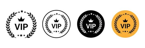 VIP label. VIP icons with crown and stars. Round label with three VIP level. Very important person labels. VIP icons. Premium and Luxury symbols. vector