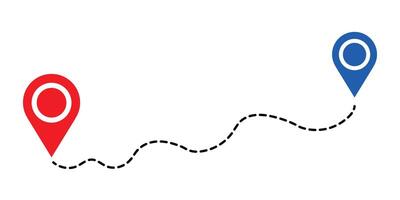 Route icon between two points with dotted path and location pin. vector