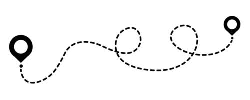 Route icon between two points with dotted path and location pin. Location pointer continuous one line drawing. GPS navigation line route mark sign symbol. vector