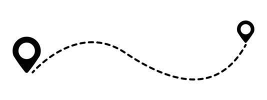 Route icon between two points with dotted path and location pin. GPS navigation line route mark sign symbol. Location pointer continuous one line drawing. vector