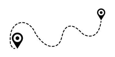 Route icon between two points with dotted path and location pin. Location pointer continuous one line drawing. GPS navigation line route mark sign symbol on white background. vector