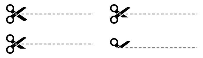 Open scissors line icon set. Scissors line cutter set page cross black icon , Paper cut icon with dotted line scissors set of cutting scissors isolated on white background. vector