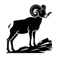 A black and white illustration of a ram standing on a rock vector