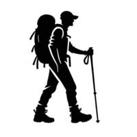 A silhouette of a man with a backpack and poles vector