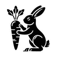 A black and white illustration of a rabbit holding a carrot vector