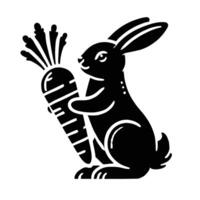 A black and white illustration of a rabbit holding a carrot vector