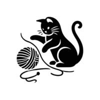 A black and white cat playing with a ball of yarn vector