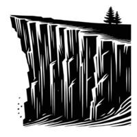 A black and white illustration of a cliff with a tree on top vector
