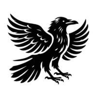 A black and white raven with wings spread out vector