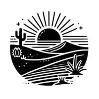 A black and white image of a desert landscape vector