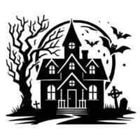 Halloween house with bats and trees vector