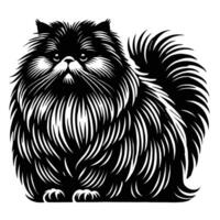 A black and white illustration of a cat with long hair vector