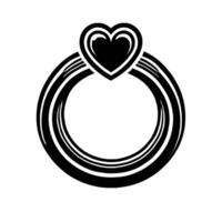 A black and white illustration of a ring with a heart vector