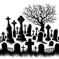 A graveyard with tombstones and trees vector