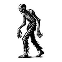 A black and white drawing of a skeleton walking vector