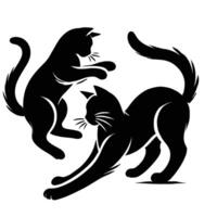 Two cats are fighting in silhouette on a white background vector