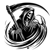 A black and white illustration of a grim reaper vector