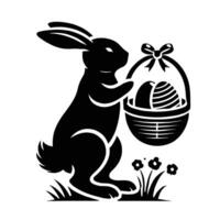 Easter bunny with basket and eggs vector