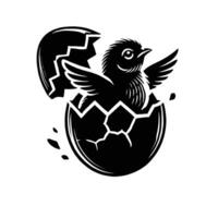 A black and white logo of a bird in an egg vector