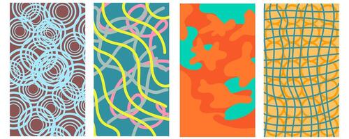 abstract lines cages and rings shapes ornaments vertical background set vector