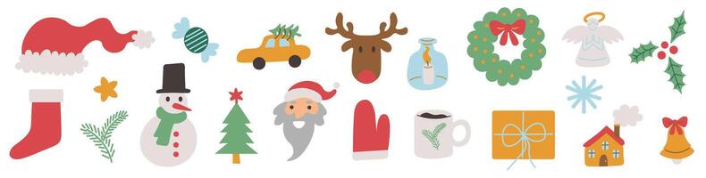 new year and xmas objects set in shape doodle style vector