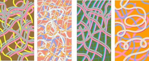abstract lines doodles ornaments vertical background set vector