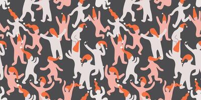 seamless pattern with abstract people celebrating new year in shape doodle style vector