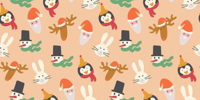 seamless pattern with Christmas characters in shape doodle style vector