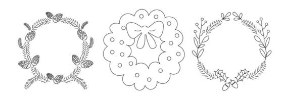 fir branch wreath set in doodle style vector