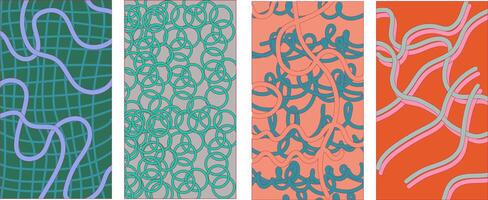 abstract lines cages and rings ornaments vertical background set vector