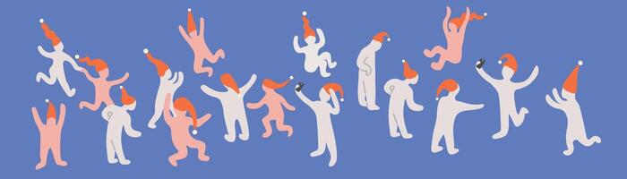 set of abstract people celebrating new year in shape doodle style vector