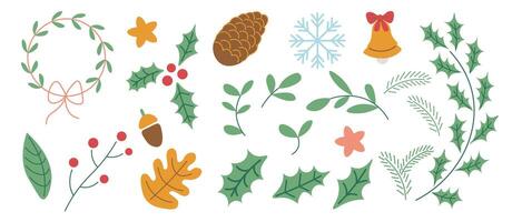 greenery decor objects set in shape doodle style vector