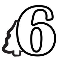 simple number six design with Christmas design, namely Christmas tree drawn in black outline, for Christmas designs, patterns or posters vector