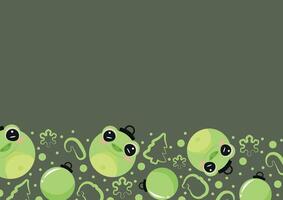 christmas or new year horizontal posters with round balls and different christmas toys with green frog design on a green background, for different holiday ads and banners vector