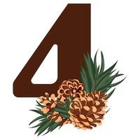 number 4 with new year design, namely different pine cones and pine branches for christmas and new year designs vector