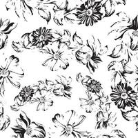 line art print of sprigs with blooming daisies buds on white background, for textile, design or pattern vector
