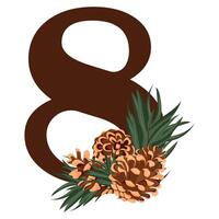 number 8 with new year design, namely different pine cones and pine branches for christmas and new year designs vector