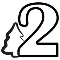simple number two design with Christmas design, namely Christmas tree drawn in black outline, for Christmas designs, patterns or posters vector