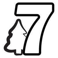 simple number seven design with Christmas design, namely Christmas tree drawn in black outline, for Christmas designs, patterns or posters vector
