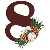 brown number eight with Christmas design, namely pine cones, cotton flowers and pine branches, for various calendars, diaries or posters vector