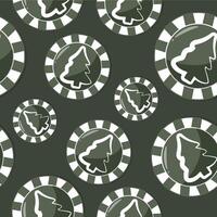 seamless pattern with poker chips, namely chips with a Christmas tree design in green colors on a green background vector