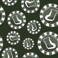seamless pattern with poker chips, namely chips with the design of a New Year's sock in green colors on a green background vector
