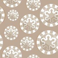 seamless pattern with poker chips, namely chips with a Christmas snowflake design in beige tones on a beige background vector