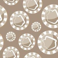 seamless pattern with poker chips, namely with chips with the design of a New Year's house in beige colors on a beige pattern vector
