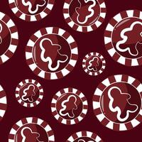 seamless pattern with poker chips namely chips with gingerbread design in red colors on a red background vector
