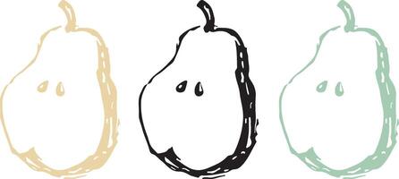 half pear icon in sketch style drawn in line art style in different colors, for different designs, patterns or textiles vector