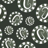 seamless pattern with poker chips, namely chips with a Christmas candy design in green colors on a green background vector