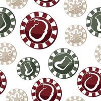 seamless pattern from set of New Year's poker chips with Christmas colors and Christmas icons of snowflake, sock and Santa Claus vector