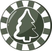 new year design of poker chip for game in green colors with christmas tree icon, for different designs, posters or banners vector